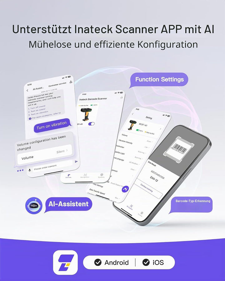 Inateck IP67 Barcode Scanner Kabellos 1D, Wasser-und Staubdicht, BCST-61 | Industrial, Bluetooth, 2.