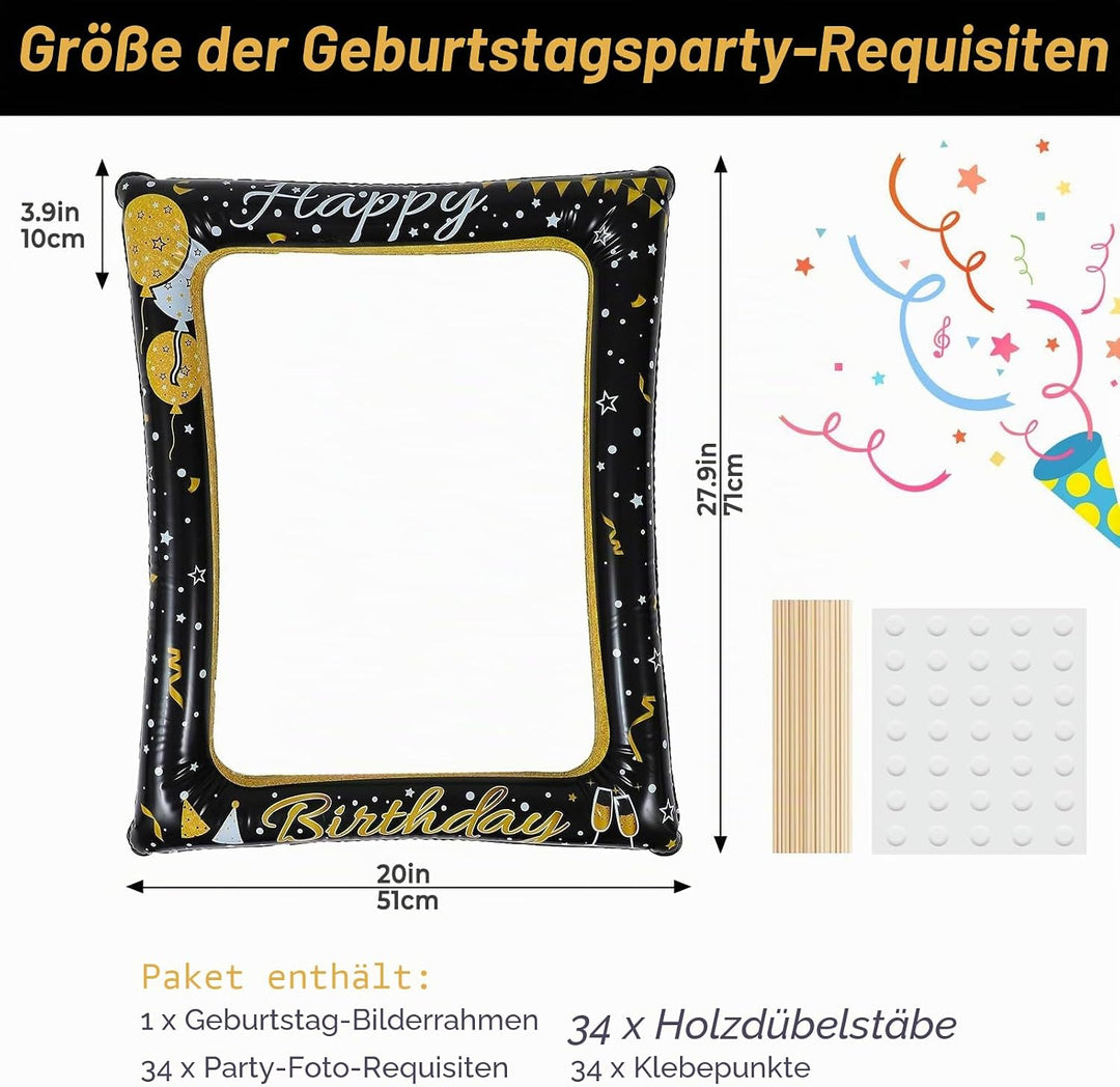 Geburtstag Aufblasbarer Bilderrahmen mit 35 PCS Foto Requisiten, Aufblasbarer Fotorahmen, Happy Birt