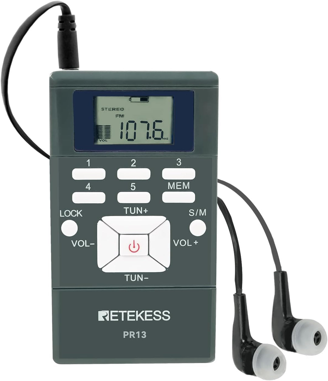 Retekess PR13 FM Radio Batteriebetrieben,FM Empfänger mit Kopfhörer,Stereo,Digitaluhr,Clip,2 AAA Bat