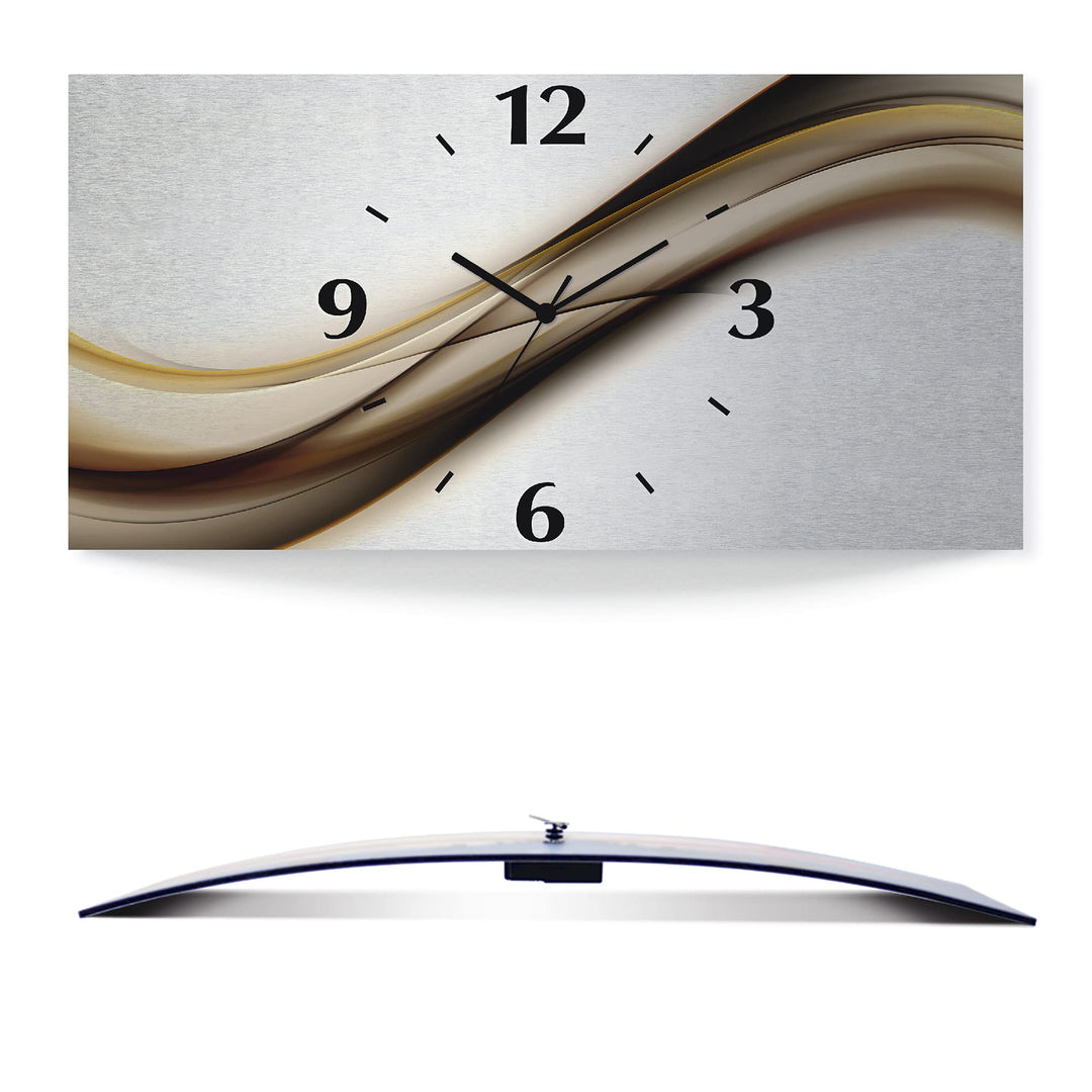 ARTLAND Wanduhr ohne Tickgeräusche Alu Funkuhr 50x25 cm Eckig Lautlos 3D Design Welle Abstrakt Moder