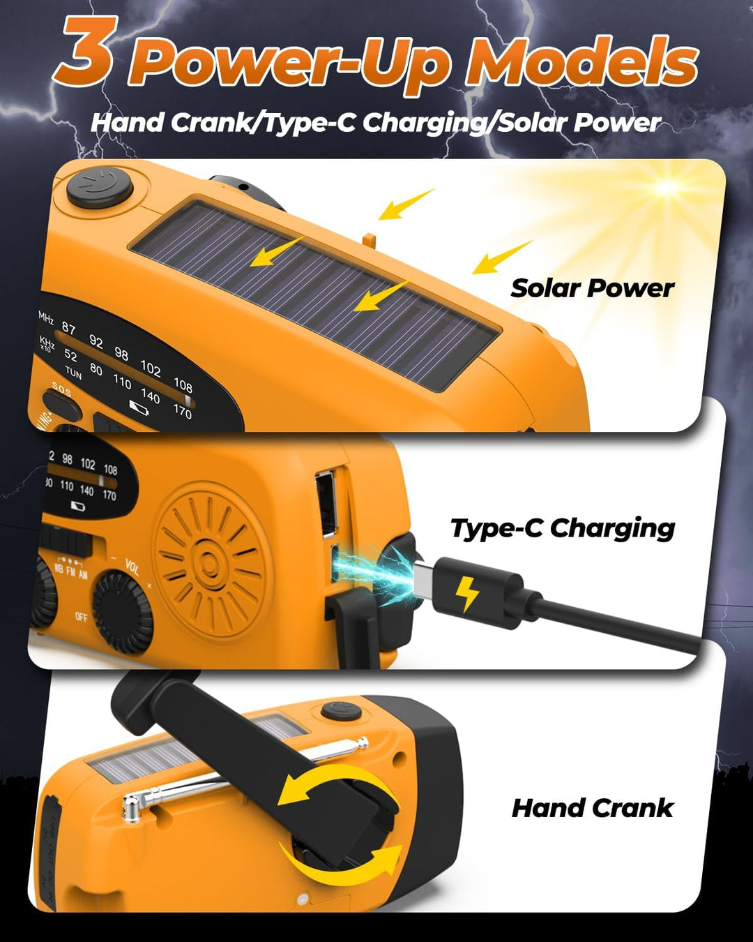 Solar Radio, Esky Kurbelradio AM/FM Wasserdicht Tragbare Radios SOS Alarm Notfallradio mit Power Ban