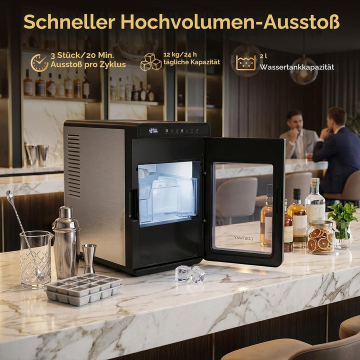 COSTWAY Eiswürfelmaschine, Eismaschine 3 Stück in 20 Minuten | mit 2 Modi, 24H Timer &amp; Reinigungsmod