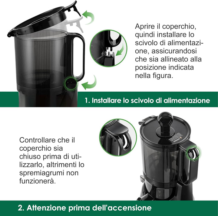 Fretta Entsafter Slow Juicer mit 135mm Öffnung,Entsafter Gemüse und Obst,250W Mastizier-Entsafter mi