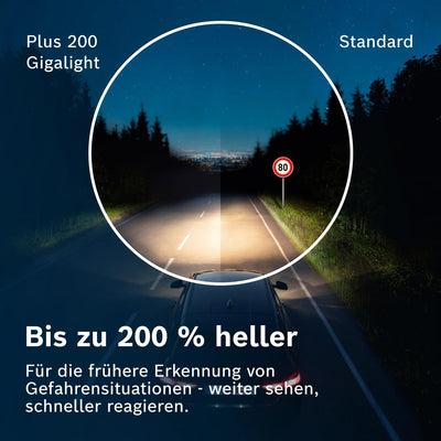 Bosch H4 Plus 200 Gigalight Halogen-Glühlampe für Auto-Scheinwerfer, 12 V 60/55 W, 200% mehr Licht -