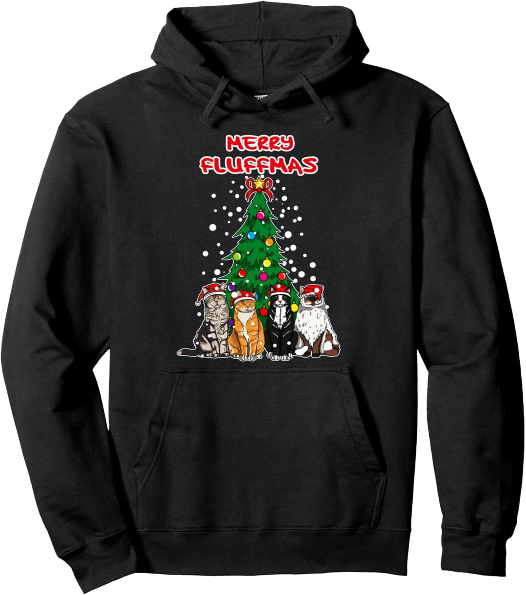 Merry Fluffmas Weihnachten Weihnachtsbaum Katzen Geschenk Pullover Hoodie