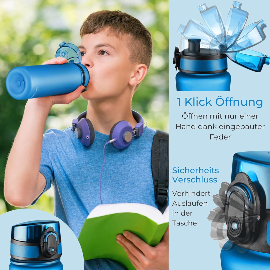 My Vesperbox® Trinkflasche Kinder [500ML] - Wasserflasche Kohlensäure Geeignet & Auslaufsicher - Wat