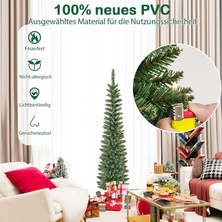 COSTWAY 150 cm Künstlicher Weihnachtsbaum mit Beleuchtung, Bleistift Tannenbaum mit 150 warmweissen
