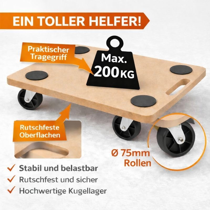 (2Stück) Rollbrett Transportrolle Möbelroller Roller Transporter 200kg