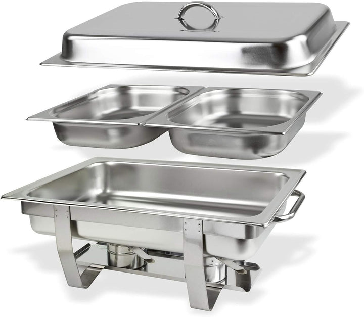 DEMA Speisenwärmer Edelstahl – Warmhaltebehälter, Chafing Dish, Buffetwärmer – 2 Schalen, hygienisch