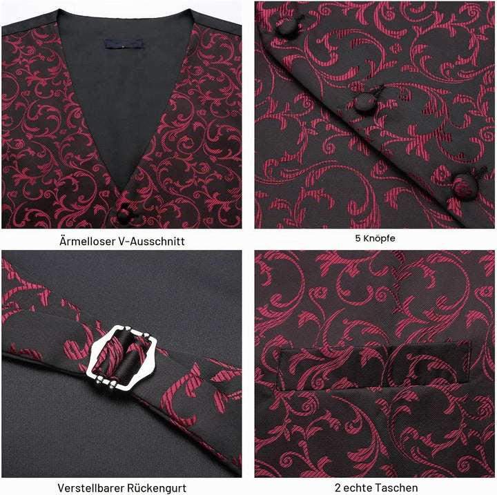 Enlision Anzugweste Herren Hochzeit Paisley Weste und Krawatte Einstecktuch Party Floral Jacquard An