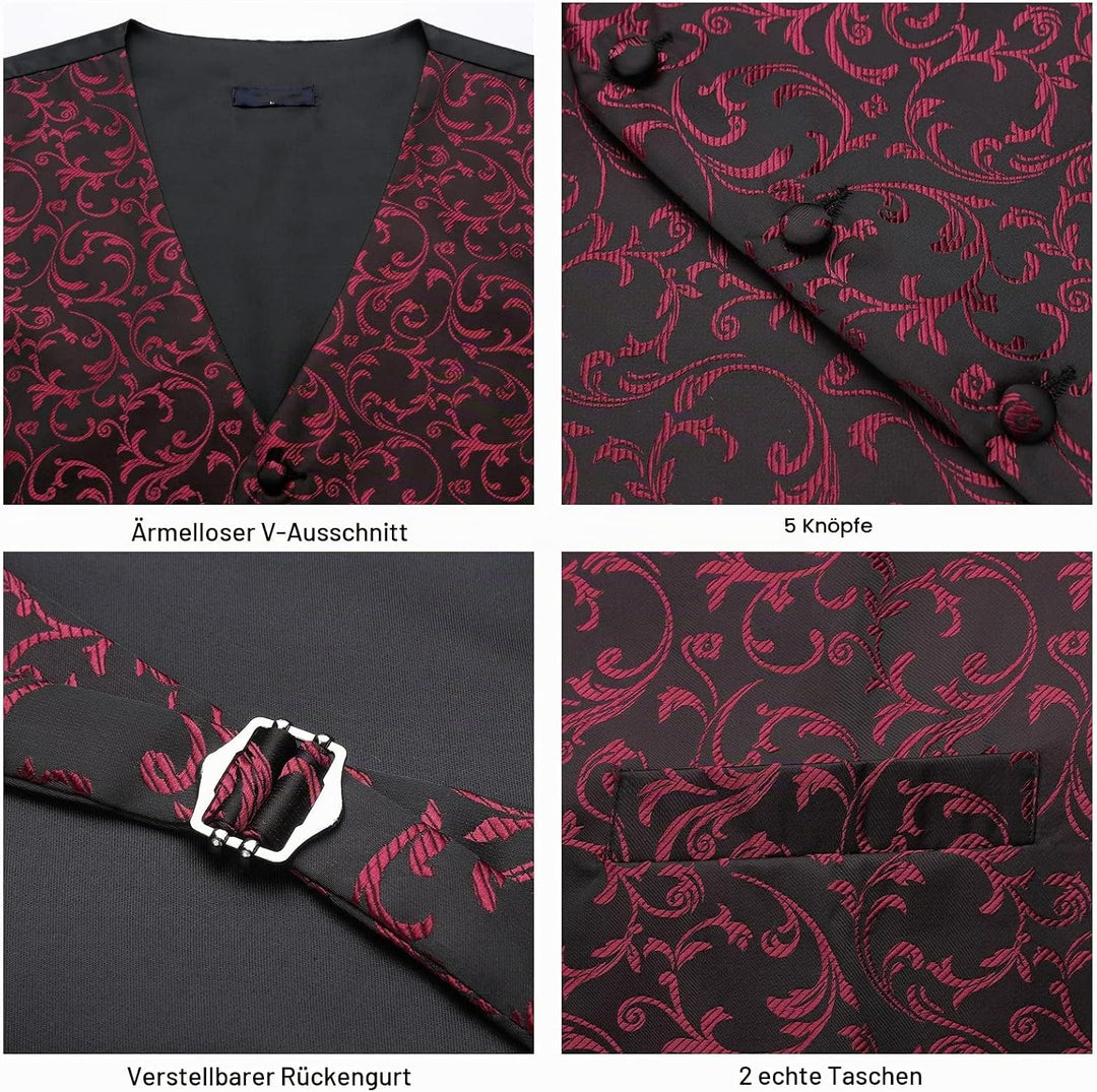 Enlision Anzugweste Herren Hochzeit Paisley Weste und Krawatte Einstecktuch Party Floral Jacquard An