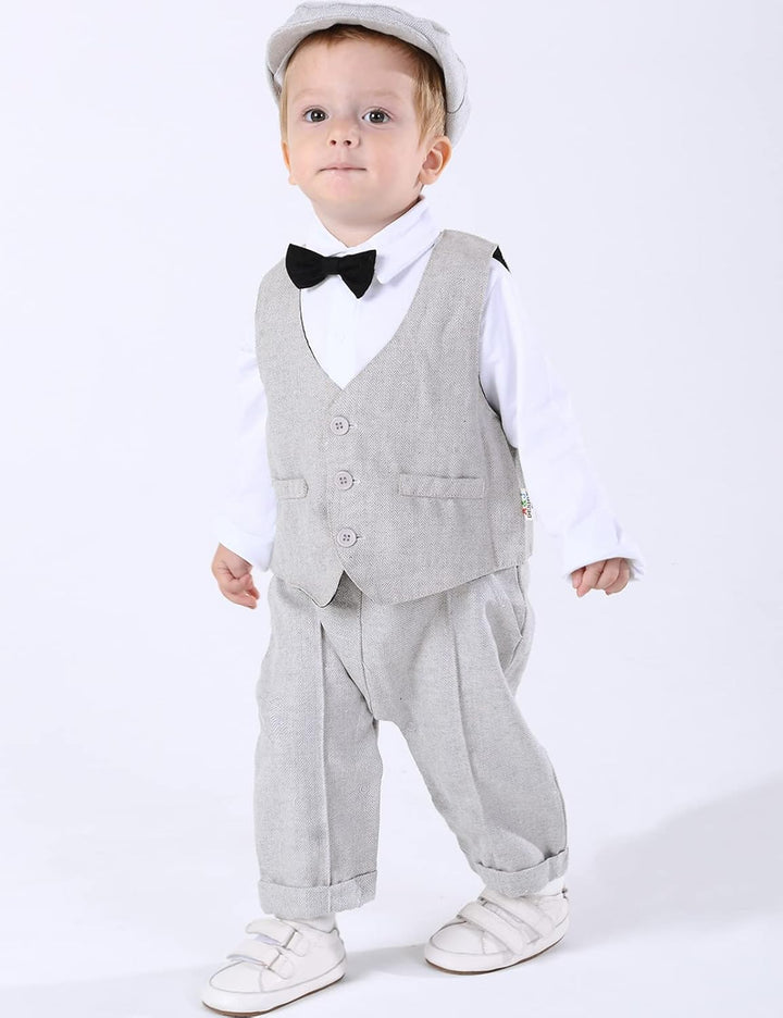 mintgreen Baby Junge Formell Träger Anzug mit Hut, Hellgrau Hellgrau 12-18 Monate, Hellgrau 12-18 Mo