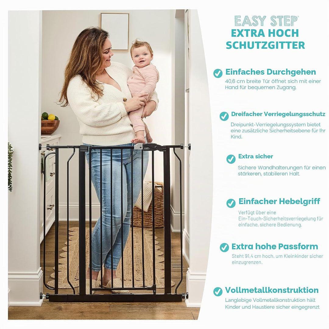 Regalo Deluxe Easy Step Schutzgitter extrahoch, Schwarz Extra Tall Schwarz, Extra Tall Schwarz