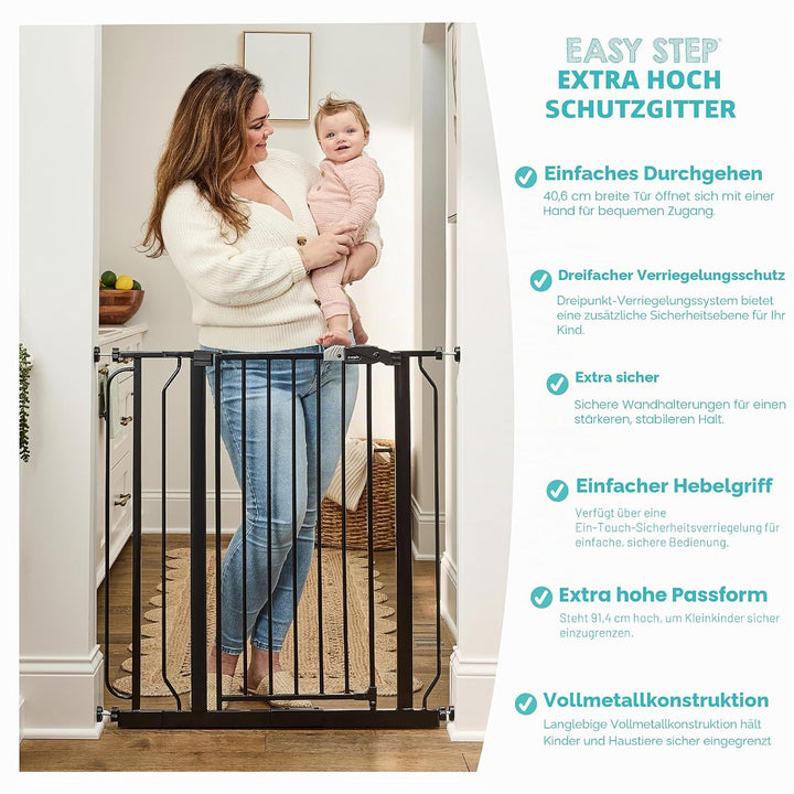 Regalo Deluxe Easy Step Schutzgitter extrahoch, Schwarz Extra Tall Schwarz, Extra Tall Schwarz