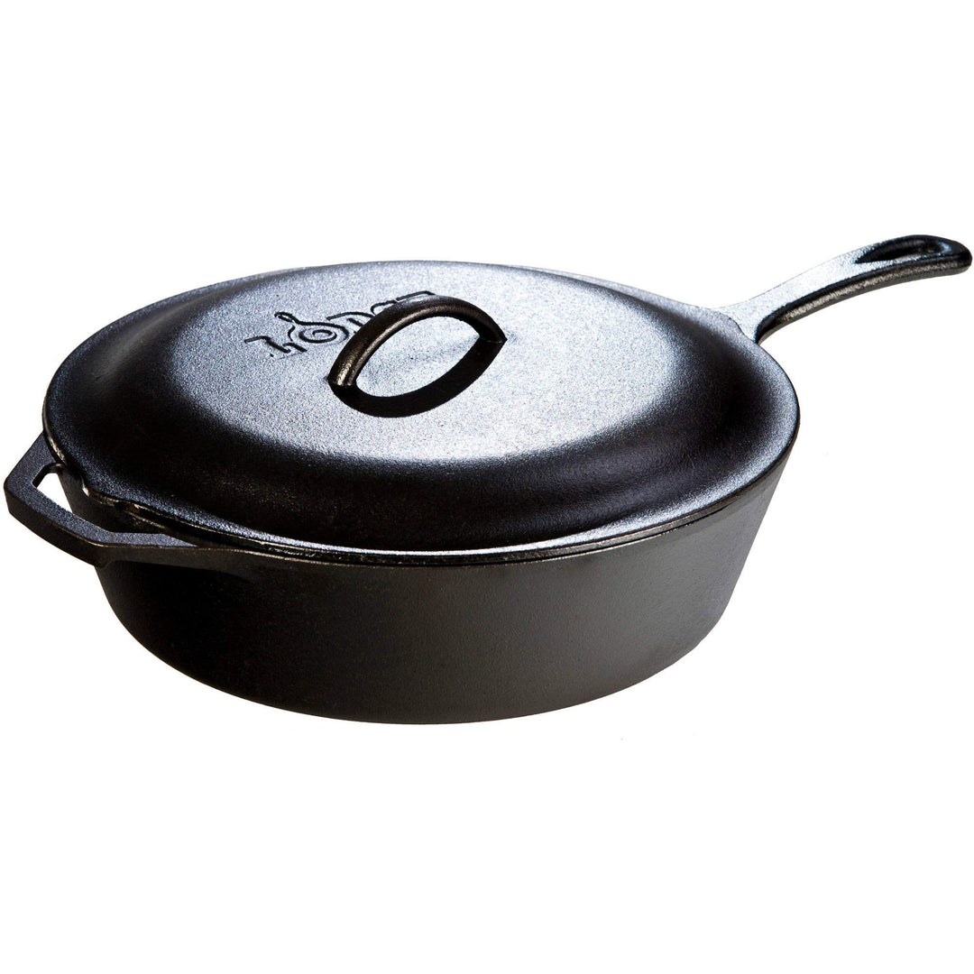Lodge Bratpfanne aus bereits eingebranntem Gusseisen, mit Eisen-Abdeckung und Hilfsgriff, 5 Quart, S