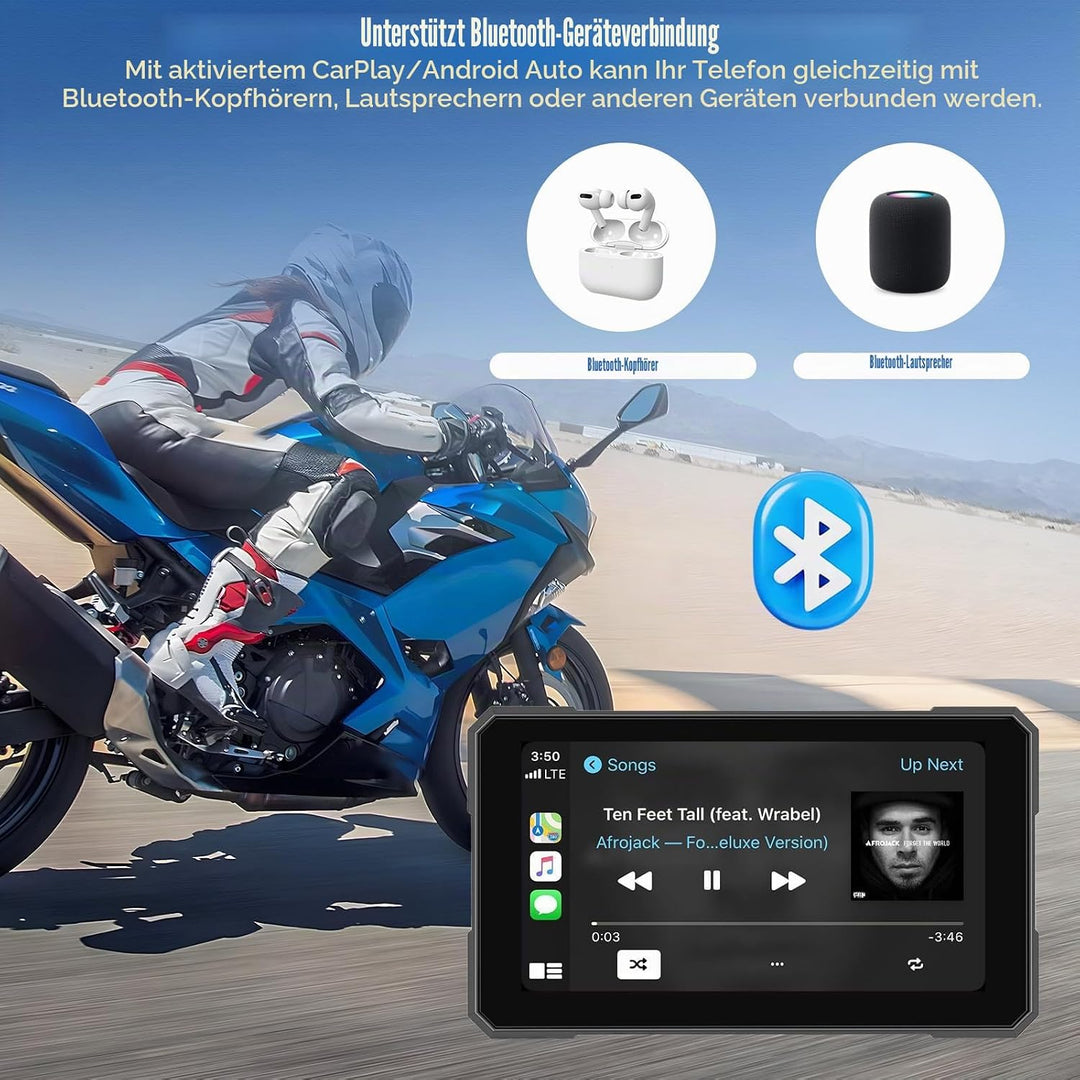SIXWIN Motorrad Carplay Display für Moto mit Wireless Carplay Android Auto, 5'' HD Touchscreen Bilds