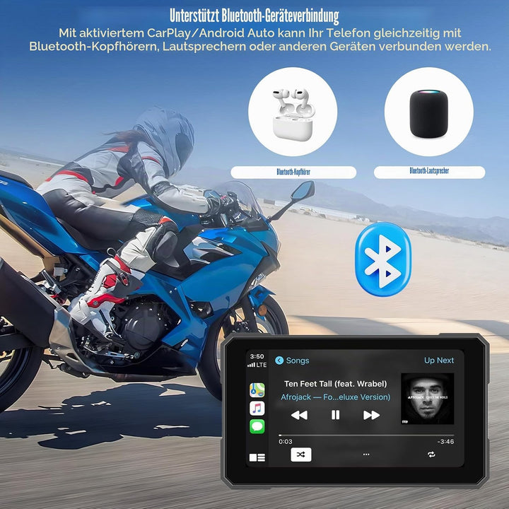 SIXWIN Motorrad Carplay Display für Moto mit Wireless Carplay Android Auto, 5'' HD Touchscreen Bilds