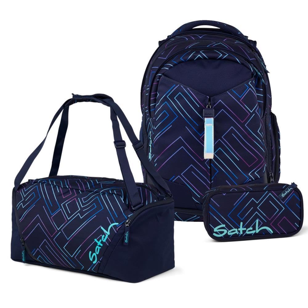 Satch Match Schulrucksack Set 3tlg. inkl. Schlamperbox und Sporttasche Purple Laser, Purple Laser