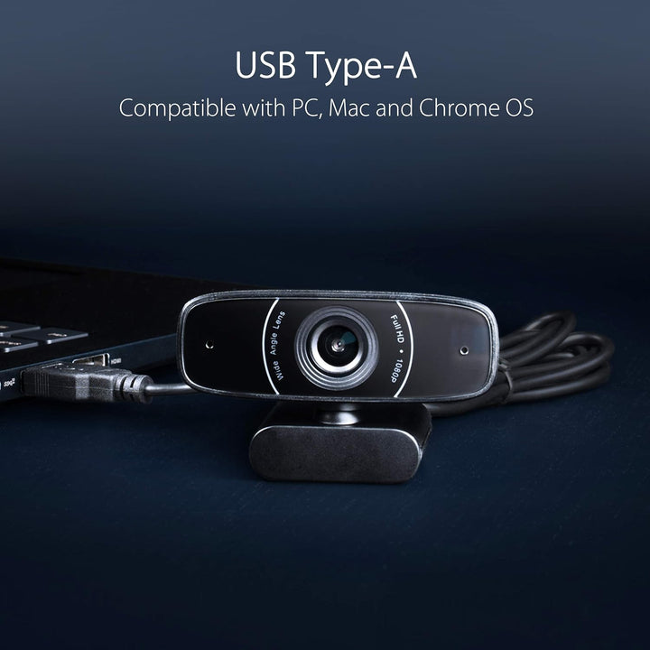 ASUS Webcam C3 Full HD USB-Kamera (1080p-Auflösung, 30 FPS, Beamforming-Mikrofon, 360° Drehmechanism
