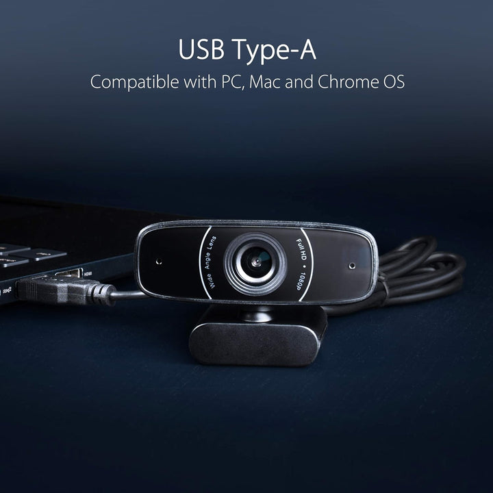 ASUS Webcam C3 Full HD USB-Kamera (1080p-Auflösung, 30 FPS, Beamforming-Mikrofon, 360° Drehmechanism