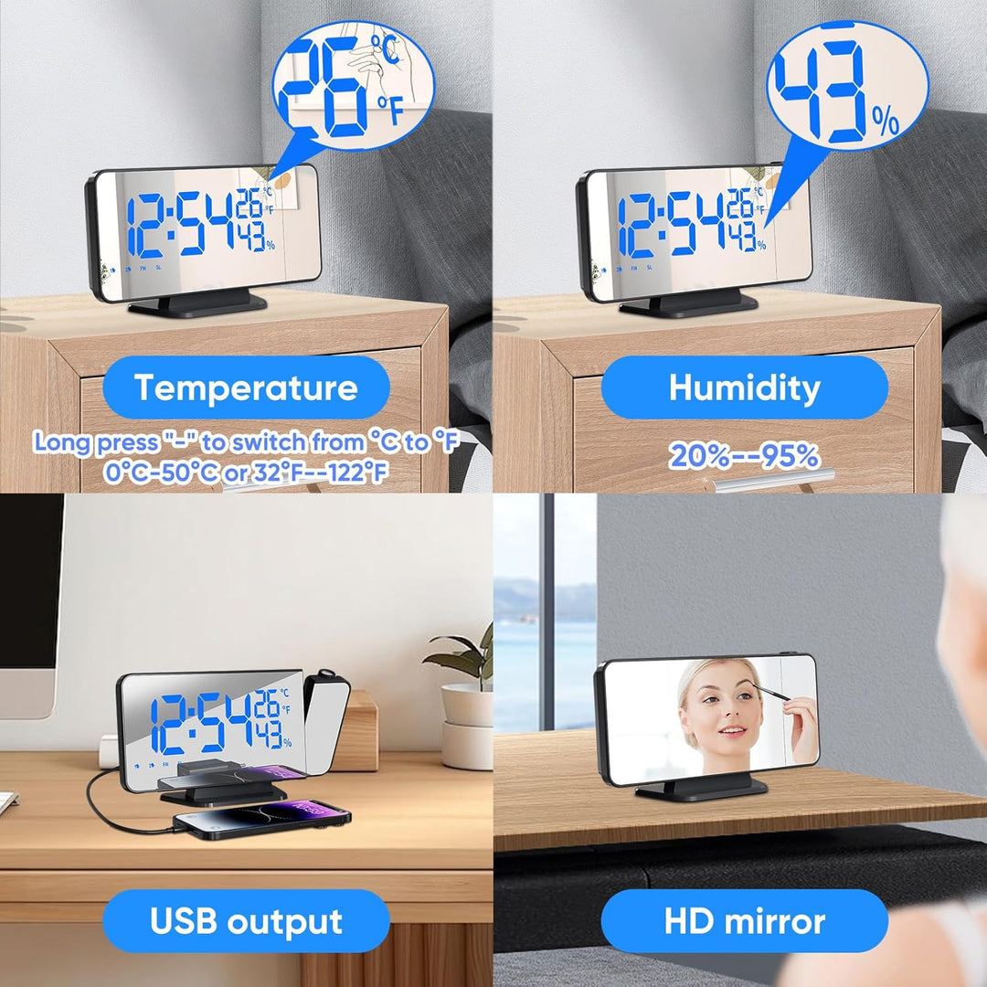 TAKRINK Wecker Digital Radiowecker mit 4 Stufen Bildschirmhelligkeit Projektionswecker mit Temperatu