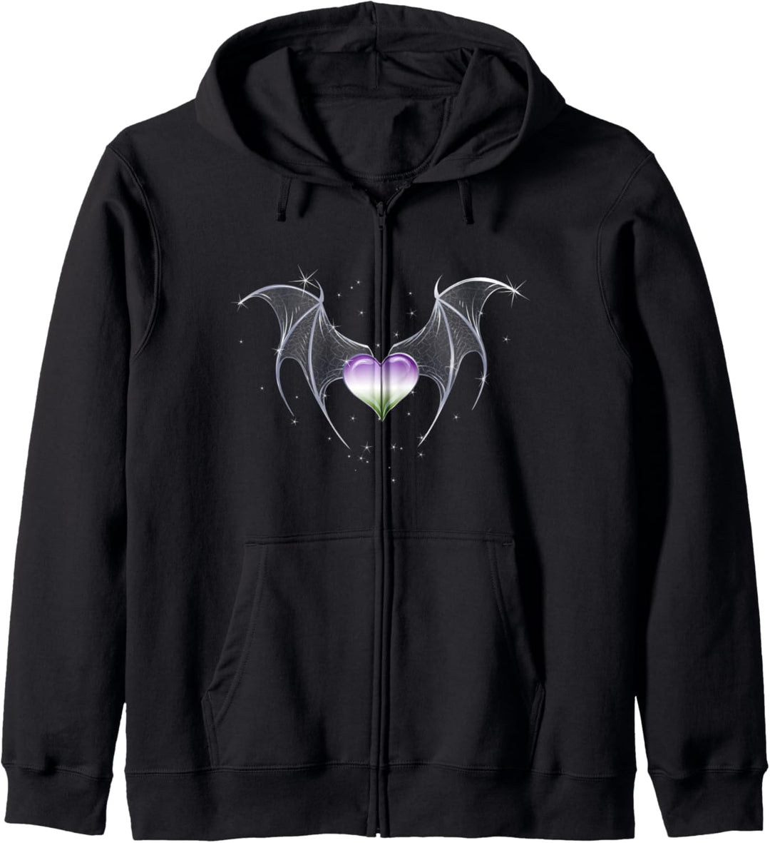 Genderqueer Pride Flagge Herz mit Gothic Flügel LGBTQ Gothic Kapuzenjacke