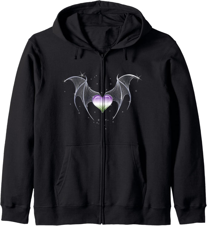 Genderqueer Pride Flagge Herz mit Gothic Flügel LGBTQ Gothic Kapuzenjacke