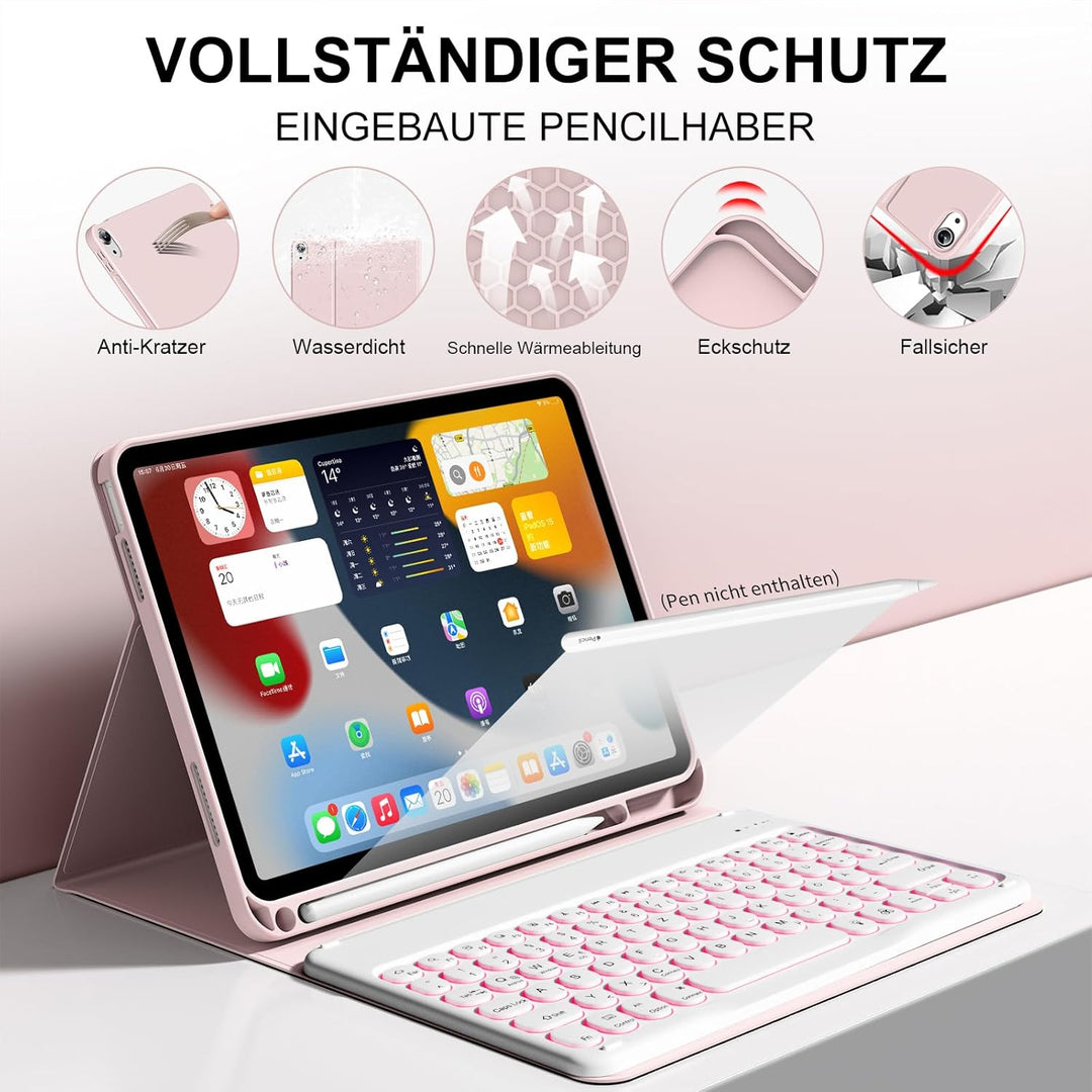 Hülle mit Tastatur für iPad 11 Generation A16/10 Generation (11/10.9 Zoll,2025/2022),7-farbige Beleu