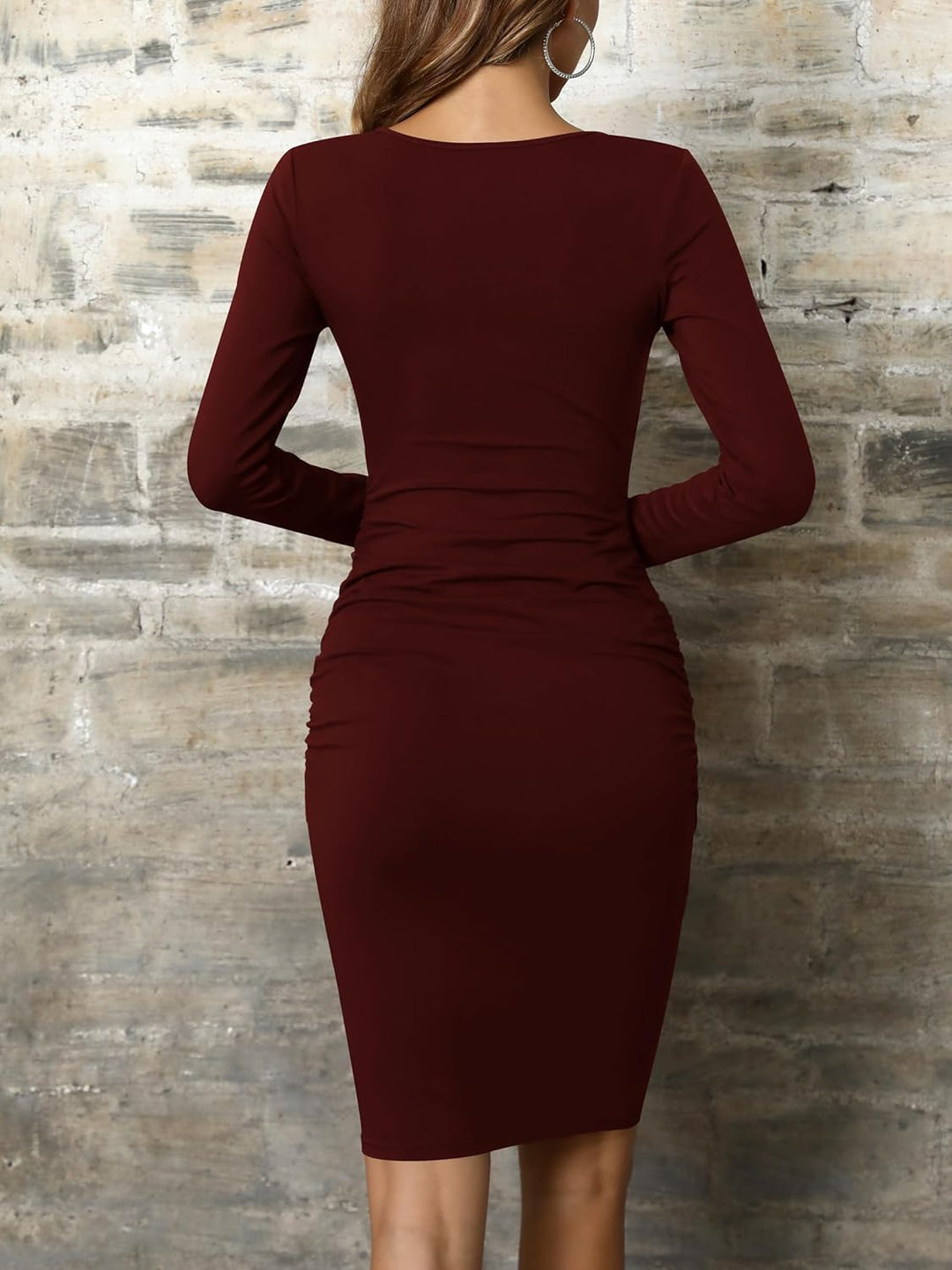 Missufe Damen Freizeitkleid Bodycon Enges Figurbetontes Bleistiftkleid Knielanges Kleider S Burgund,