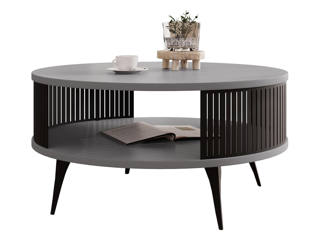 Mirjan24 Couchtisch mit Ablage Rajkon, Runde Form, Metallbeine, Kaffeetisch, Wohnzimmertische, Beist