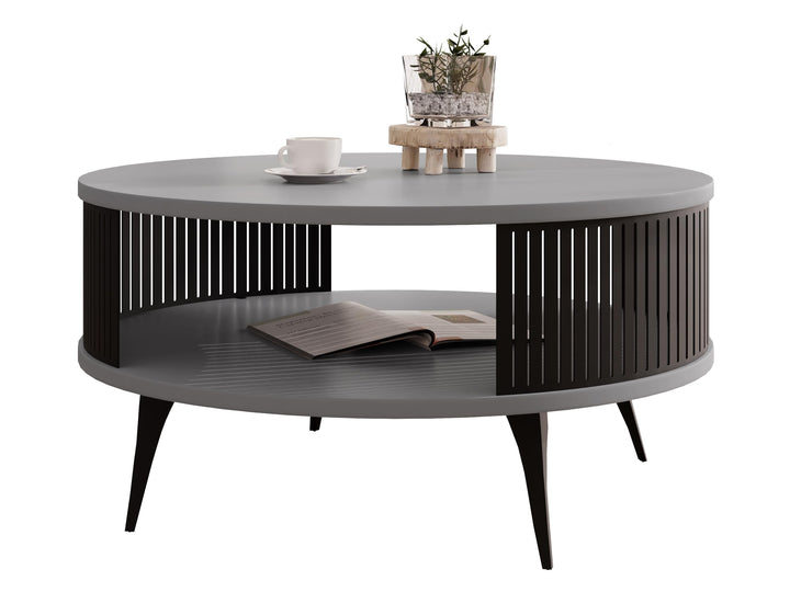 Mirjan24 Couchtisch mit Ablage Rajkon, Runde Form, Metallbeine, Kaffeetisch, Wohnzimmertische, Beist