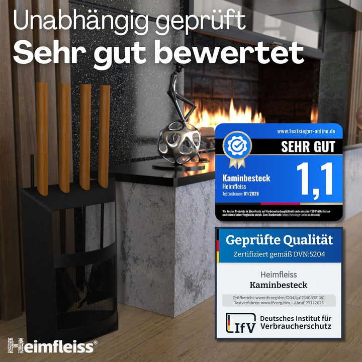 Heimfleiss® Kaminbesteck Schwarz Modern | Premium Ofenbesteck Kaminbesteck Set | Kaminzubehör mit Ho