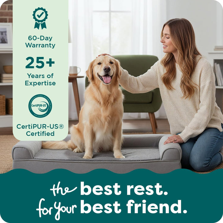 Furhaven Large Orthopedic Dog Bed Faux Fur & Velvet Sofa-Style w/ Removable Washable Cover - Dark Sa