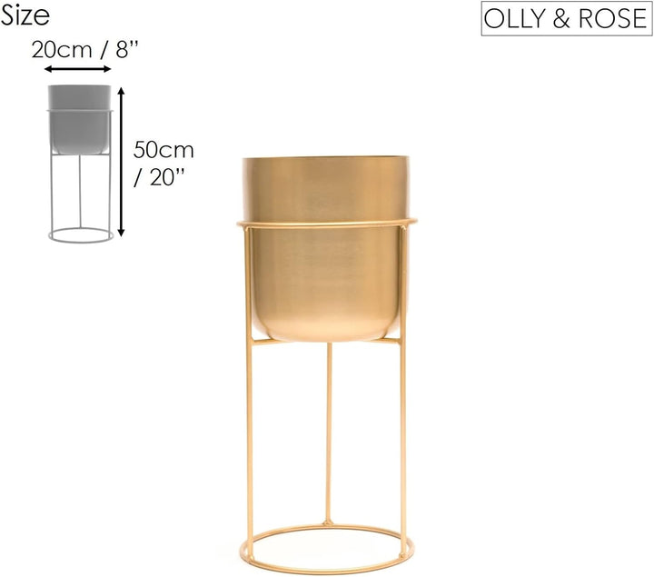 Olly & Rose Goldfarbener Metall-Blumentopf mit goldfarbenem Pflanzenständer – hoch 50 cm grosser Pfl