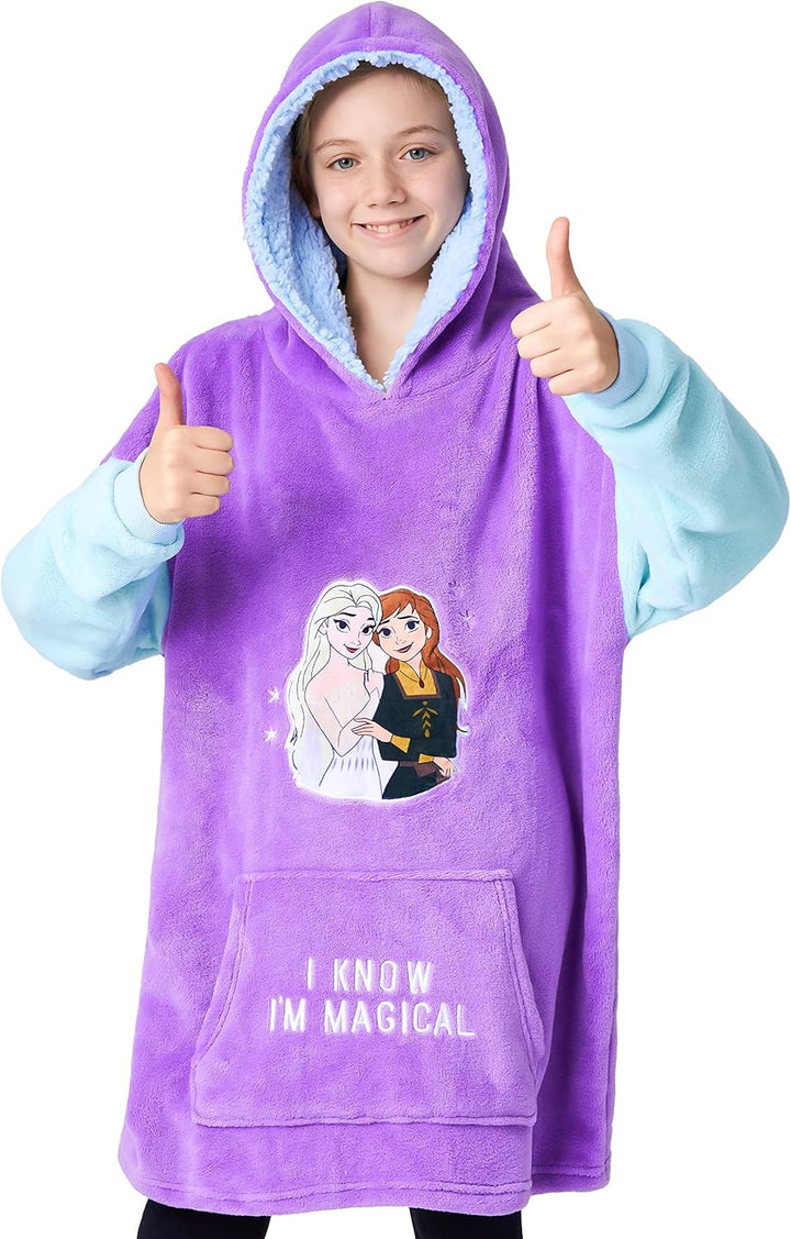 Disney Hoodie Decke Mädchen, Kuscheldecke mit Ärmeln, Fleece Kapuzenpullover, Hoodie Mädchen Geschen