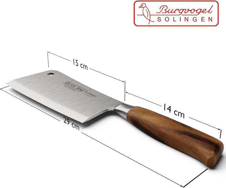 Burgvogel Solingen Küchenbeil 15 cm geschmiedet Olivenholz, Oliva Line, rostfrei, deutsches Hackmess