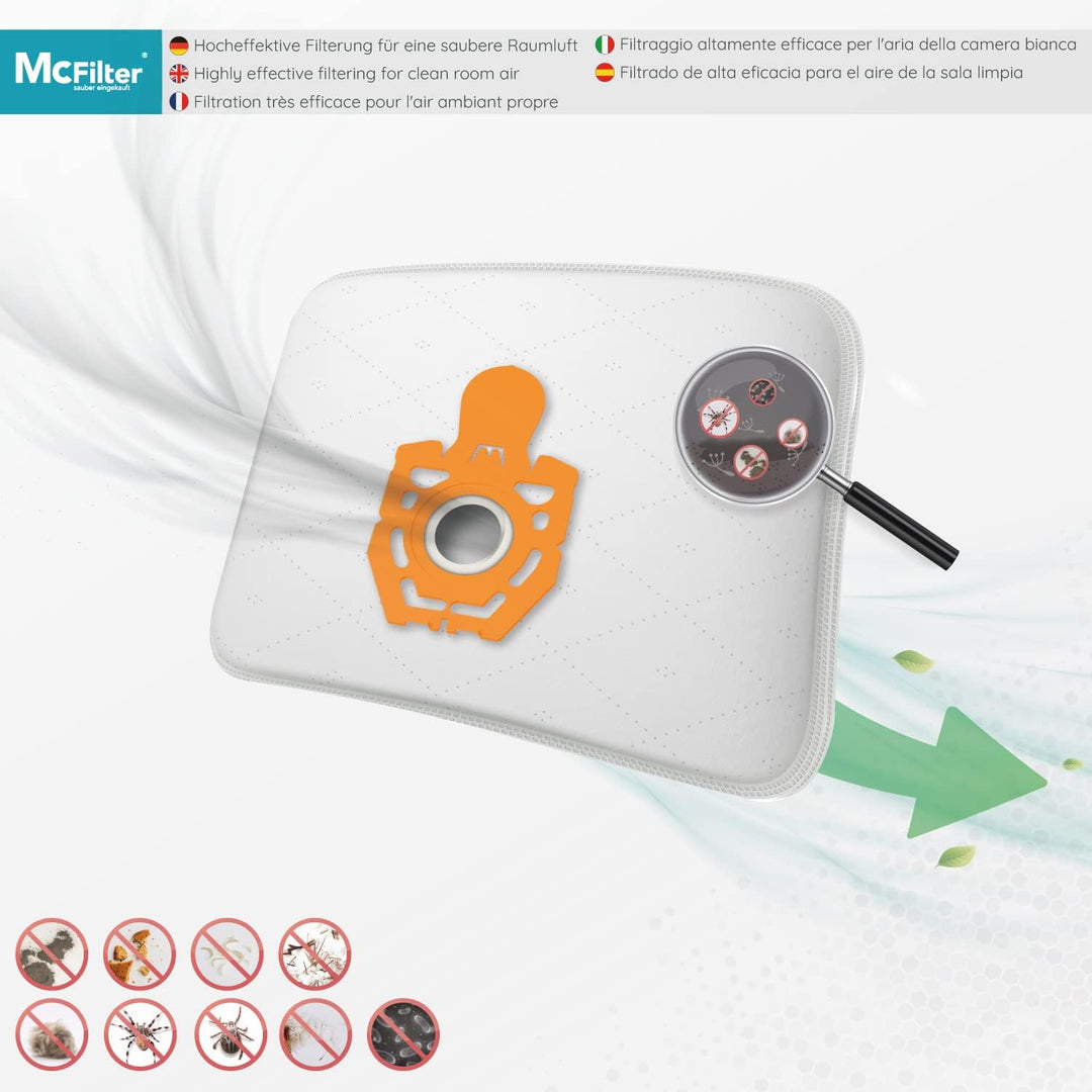 McFilter | 10 Staubsaugerbeutel geeignet für Fakir Prestige 1800 1805 1900 2000 2100 2105 2400 3000