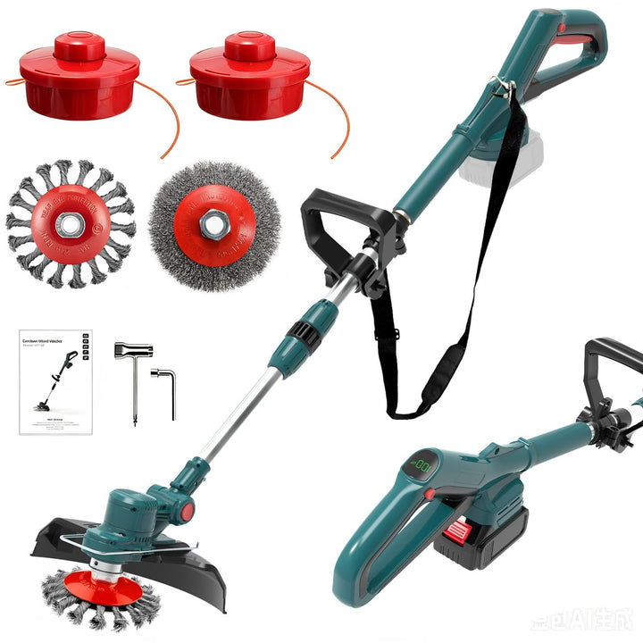 Rasentrimmer mit akku und Unkrautbürste, Kompatibel mit 18V-25V Lithium-Ionen-Akkus(Bürstenloser 750