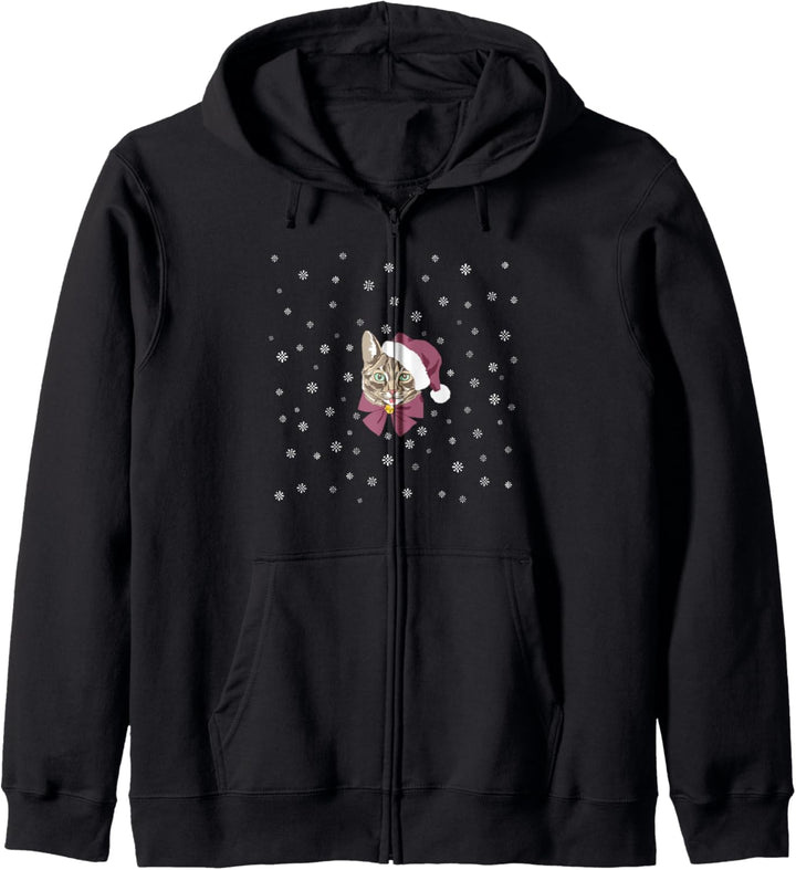 Trendy Christmas Santa Cat Snowflakes Kapuzenjacke