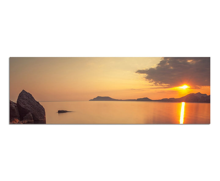 Paul Sinus Art Panoramabild auf Leinwand und Keilrahmen 150x50cm Meer Felsen Dämmerung Sonnenunterga