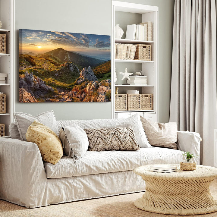 PICANOVA – Bild auf Leinwand Blick auf die Berge vom Gipfel Chleb 120x80cm Leinwandbild – Premium Le