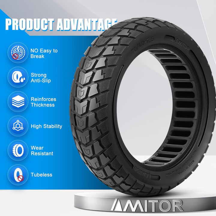 Amitor 70/60-7.5 Reifen Vollgummi Offroad für Segway ZT3 Pro/Segway-Ninebot MAX G3 Reifen E Scooter