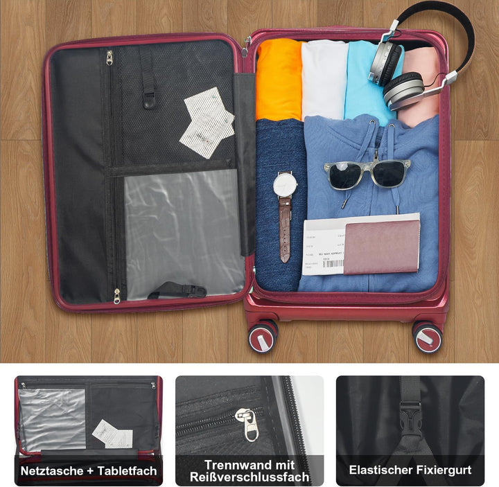 Polycarbonat Hartschalenkoffer Set 3-teilig, Spezielles Frontöffnungssystem mit Organizer-Fach, Erwe
