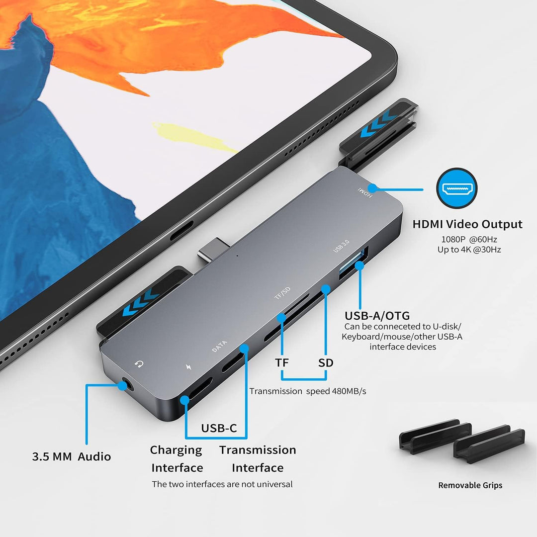 3XI USB C Hub für iPad Pro/iPad Air 4, 7 in 1 Typ C auf HDMI 4K Adapter, PD Ladeanschluss, USB 3.0 A