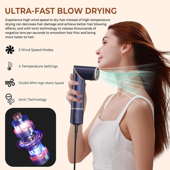 Hairstyler 7 in 1, Ionen Föhn klappbar Professioneller Airstyler, 110000 U/Min, Multifunktionaler Ha