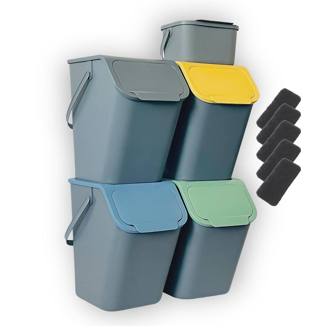 5-er Mülleimer-Set Küche Mülltrennsystem 4x Mülleimer 25l mit Deckel 1x Kleiner Abfalleimer Biomüll-