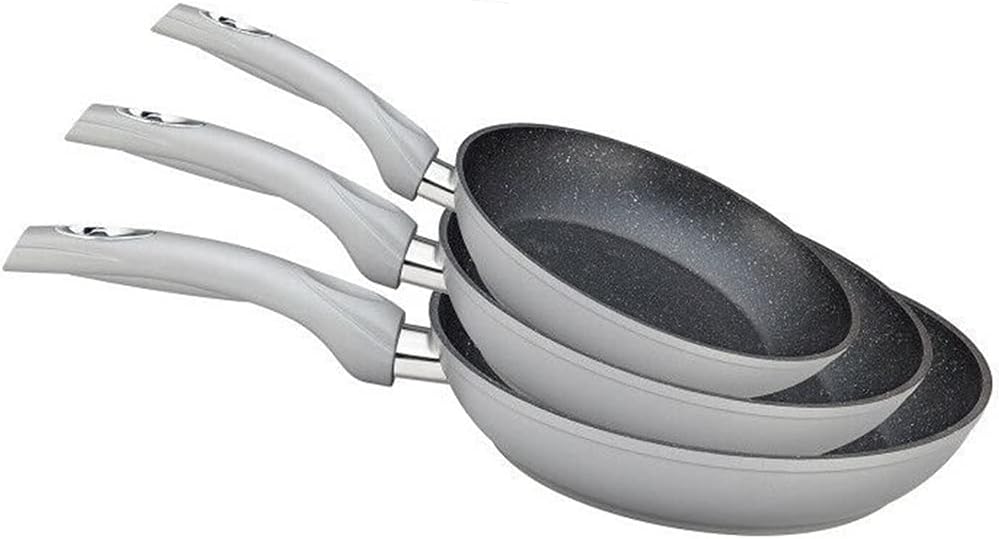 Pfannen Set silber - 3 Pfannen 28 cm + 24 cm + 20 cm Antihaft Beschichtung Pfanne, Induktion, Gas, C