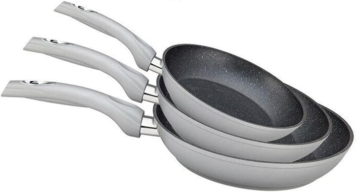 Pfannen Set silber - 3 Pfannen 28 cm + 24 cm + 20 cm Antihaft Beschichtung Pfanne, Induktion, Gas, C