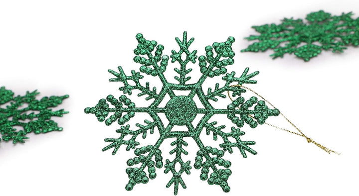 Christmas Concepts® Packung mit 12-10 cm Glitter Schneeflocke zum Aufhängen - Weihnachtsschmuck (Grü