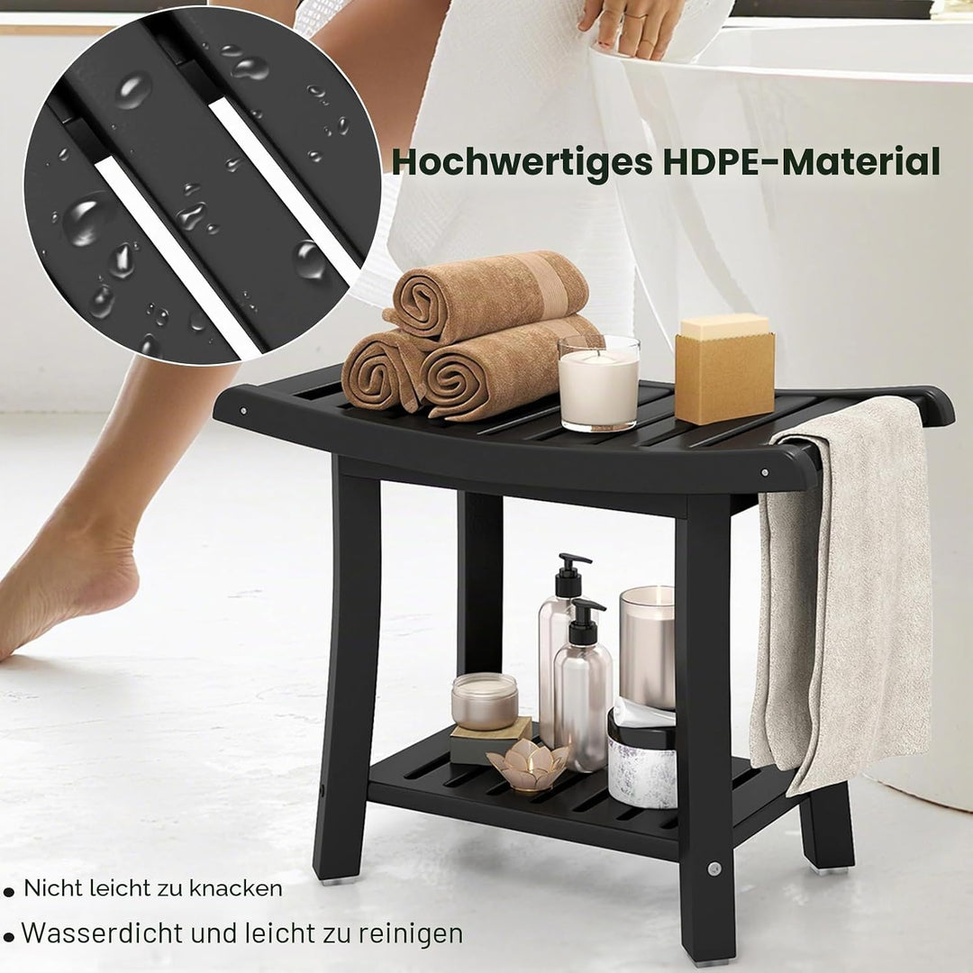 HOMASIS Badhocker mit Ablage, Duschbank bis 170 kg belastbar, Duschhocker aus HDPE, Badezimmer Dusch